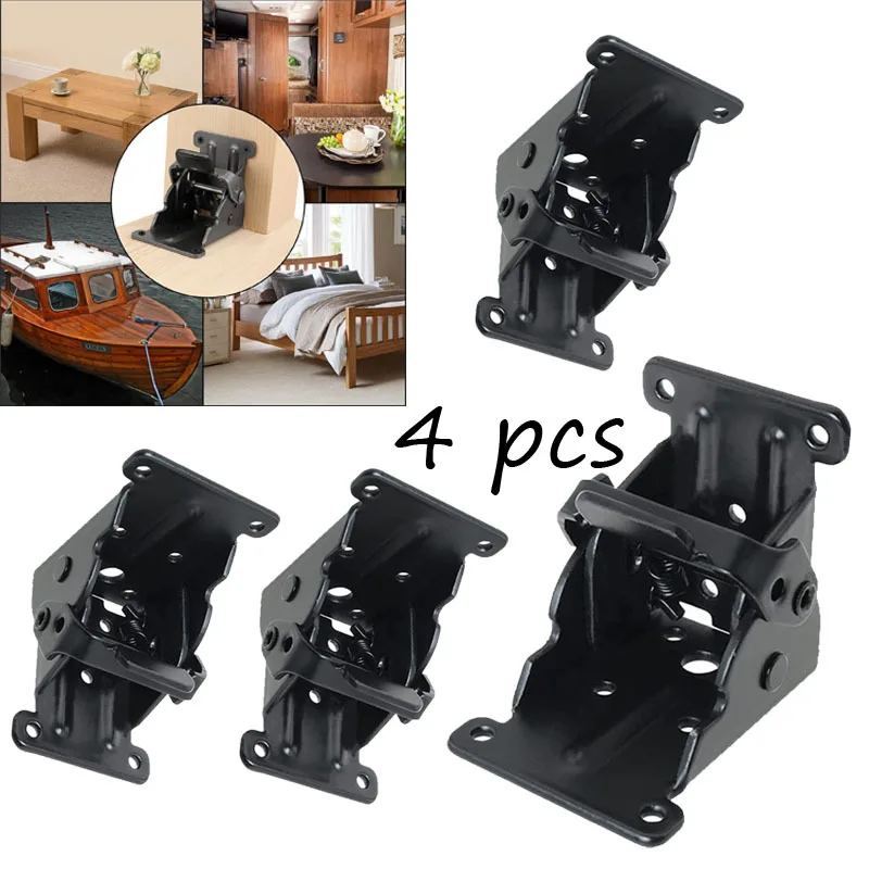 Furniture Hardware For Legs - 4個の鉄製折りたたみサポートフレーム、セルフロックヒンジ、テーブル脚金具とガセット - 折りたたみ脚用ハードウェアツール
