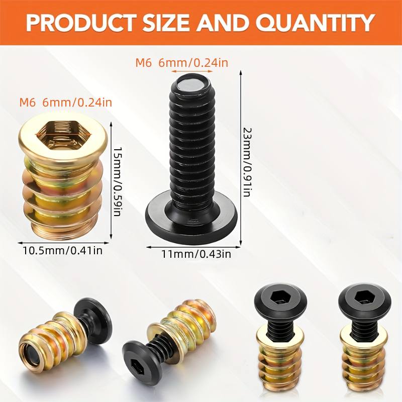 Furniture Hardware Fasteners - 10 個のナットねじ込みインサート組み合わせツールキット木製家具用六角ソケットネジコネクタボルトファスナーハードウェア